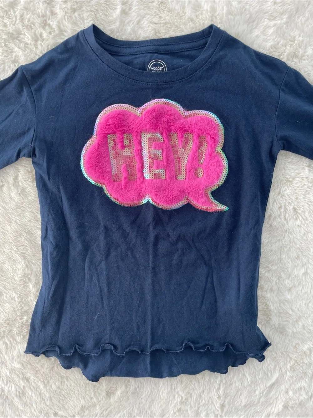 SALE! Wonder Nation Kids Navy Long-Sleeve Tee with Pink 'HEY!' Size XS 4/5